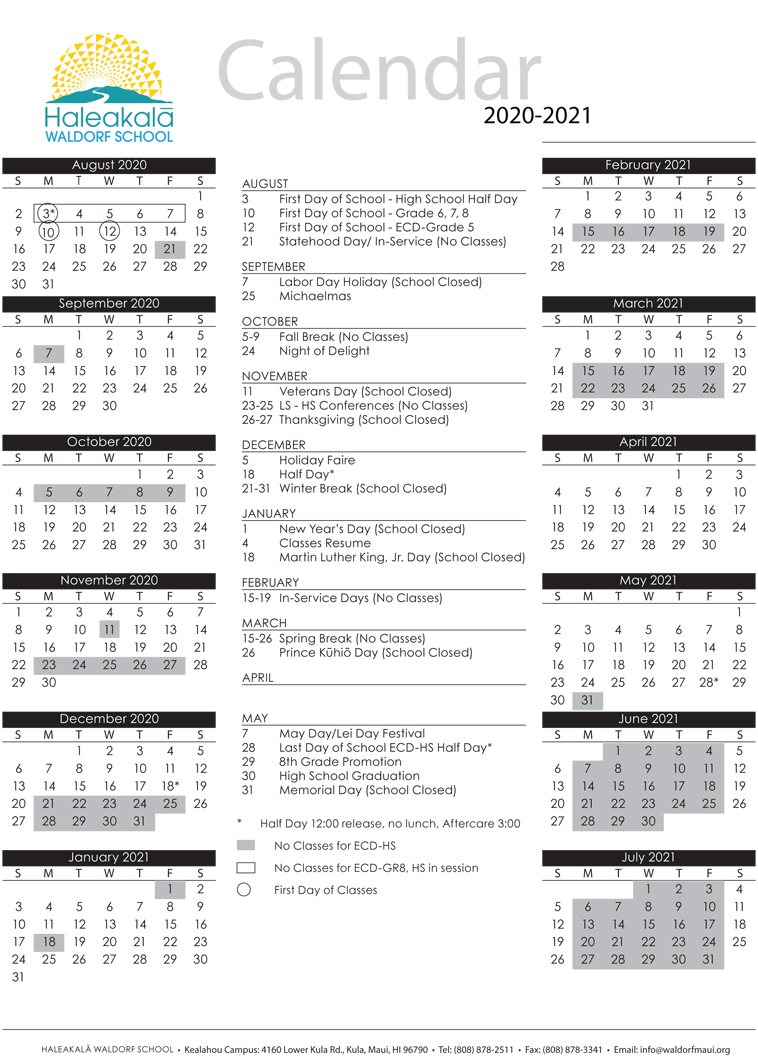 Maui Waena Calendar 2021 | Calendar Page